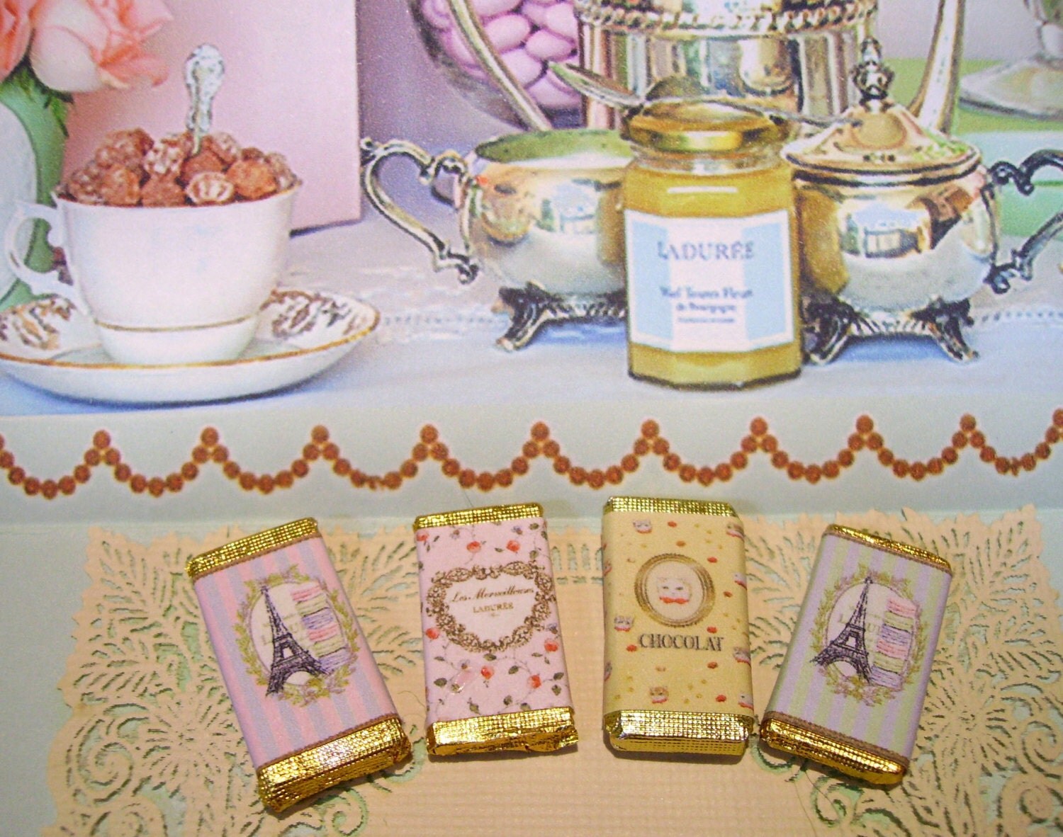 Four Chocolate Bar Ladurée Style for Dollhouse 112 scale
