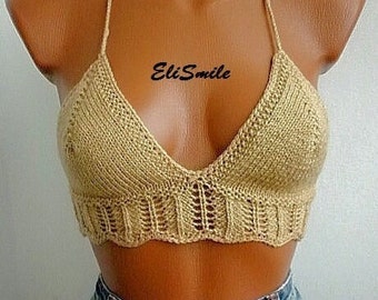 CROCHET CROP TOP Summer Festival Top Yoga Corset Hippie Knit Sexy Bra Halter Top Fringes Crop Top Tank Art Bikini Top 03 837