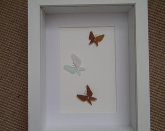 3D butterfly sea glass shadow box framed wall decor