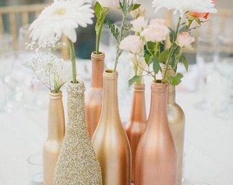 Gold Bottle Vases, Centerpieces Vases, Wedding Decor, Gold Glitter Vase, Table Decor, Gold, Silver, Champagne, Rose Gold,Glitter Flower Vase