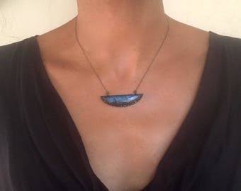 Labradorite with cubic zirconia necklace- Labradorite pendant necklace- Oxidized sterling silver