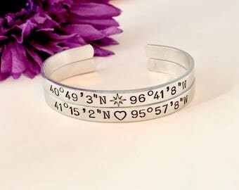 Latitude Longitude Bracelet, Coordinate Bracelet, Coordinate Cuff, Latitude Longitude Cuff, Personalized Bracelet, Personalized Jewelry
