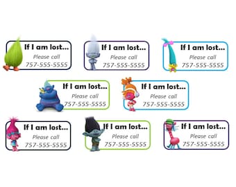 Set of 8+ Custom Temporary Tattoos - Emergency Contact Info / If Lost - Trolls