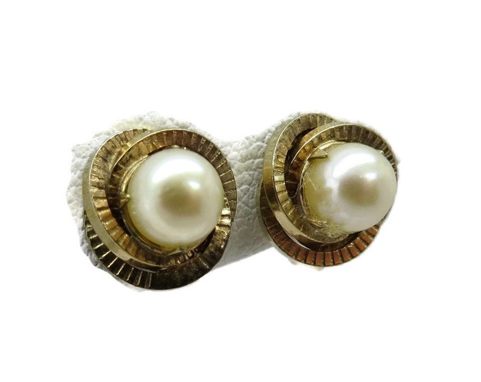 A&Z Faux Pearl Gold Filled Earrings, Vintage Screw Back Earrings