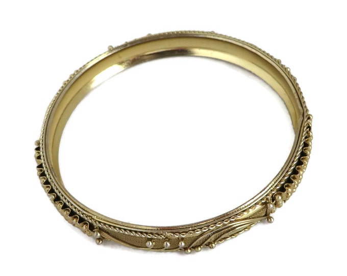 Beaded Mesh Bangle, Vintage Goldtone Metal Bracelet, Skinny Bangle, Swirl Bead Bracelet, Costume Jewelry Gift Idea for Her
