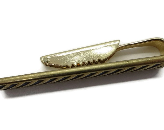 Swank Tie Clip, Vintage Tie Clasp, Striped Tie Bar, Blue and Gold Tie Clip, Men's Suit Accessory, Father's Day Gift