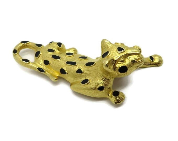 Vintage Trifari Gold and Black Enamel Leopard Brooch