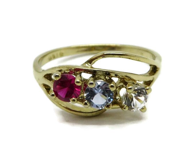 Vintage Sterling Silver Multistone Ring, Gold Plated Pink, Blue, Clear Stone Ring, Sample Ring, Size 6.5
