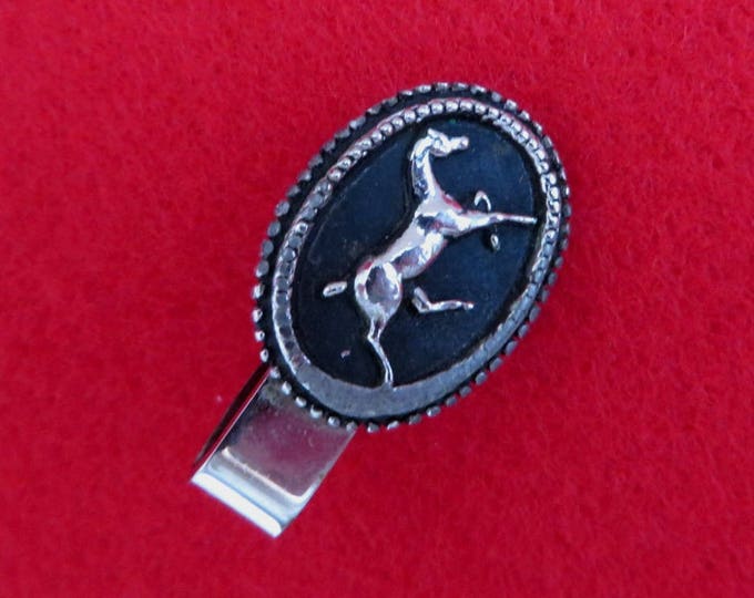 ON SALE! Vintage Horse Tie Bar, Black Silvertone Western Tie Clasp