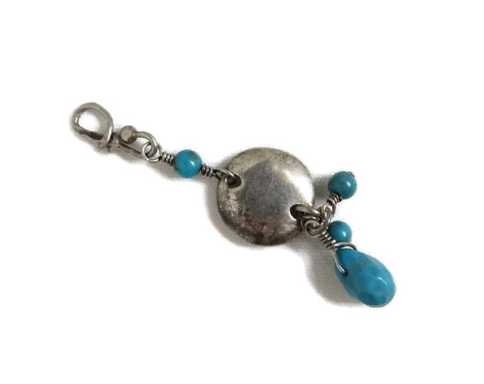 Vintage Turquoise Pendant, Sterling Silver Pendant, Beaded Turquoise Pendant