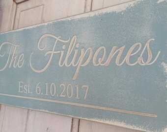 Family Last name plaque weathered and aged Carved Personalized Family Name Sign Makes Great Wedding Gift
