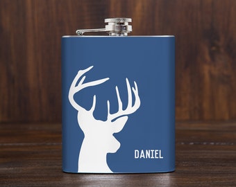 Personalized hip flask for men / deer hip flask / groomsmen gift idea / hunting gifts for him / fishing gifts / whiskey flask / 7 oz