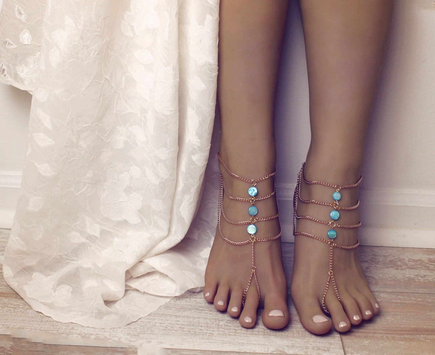 Turquoise Barefoot Sandals Gold Barefoot Sandals Boho Anklet