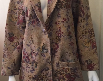 Dreamy vintage tapestry blazer jacket Citron Santa Monica classic bohemian gypsy traveller sz M gorgeous
