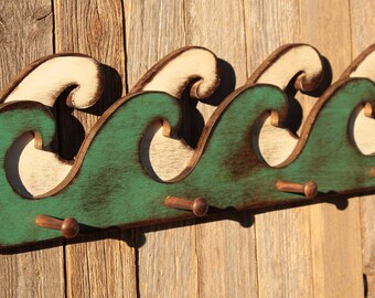 Rustic Ocean Wave Coat Rack - Beach Decor - Beach Towel Holder - Turquoise Waves - Beach House - Coastal Living - Sea - Coat Rack - Ocean