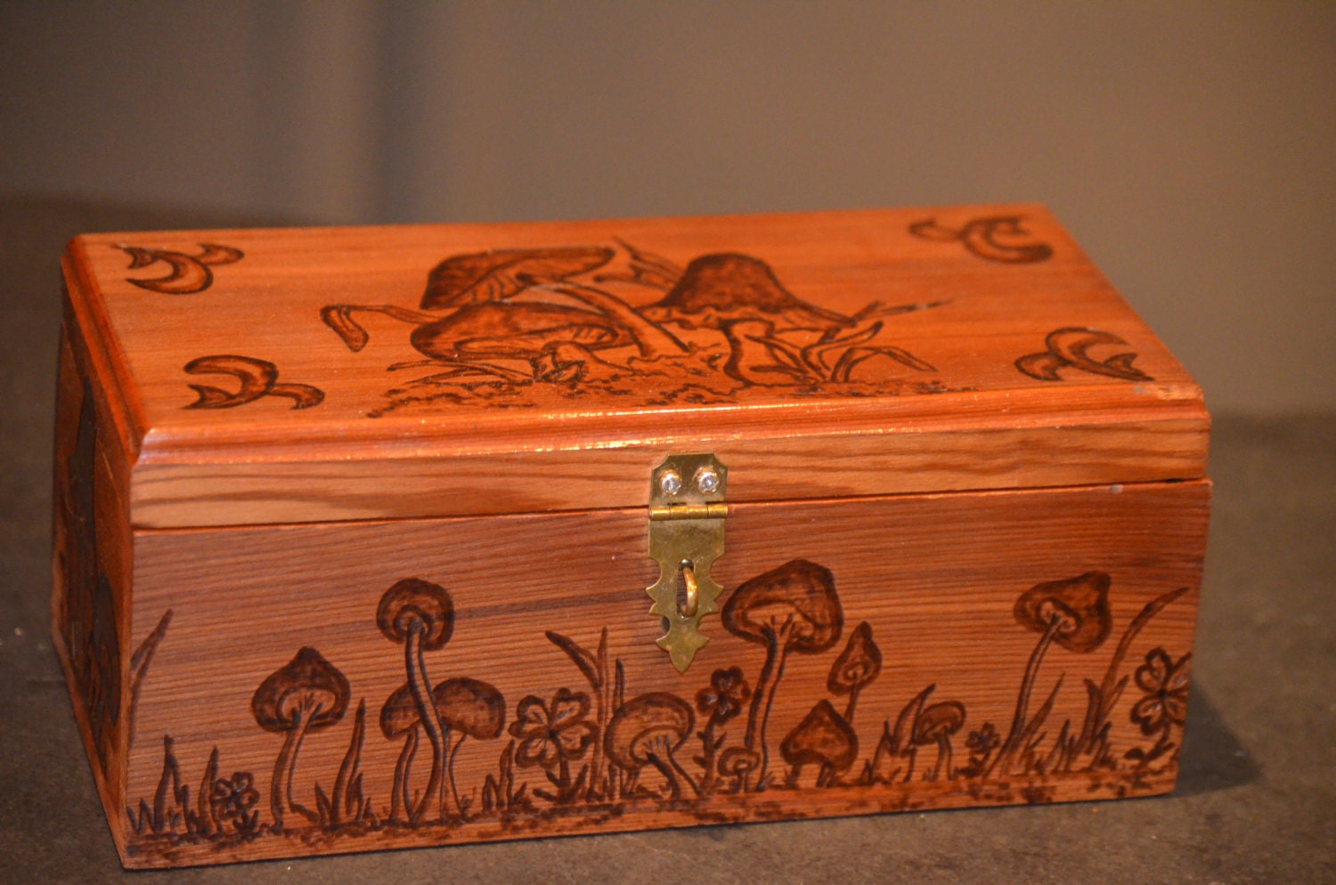 Wood Burned Mahogany Storage Box