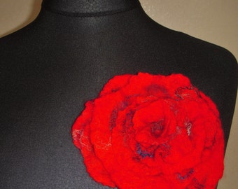 Red Flower Brooch Felted Flower Felt Flower Brooch Wet Felting Organic Wool Wool Accessories