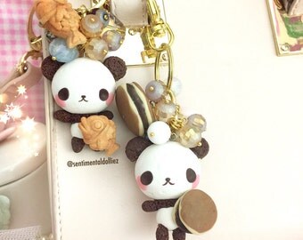 Chocolate Panda Bears, kawaii bag charms, japanese sweets, kawaii foods, dorayaki food lovers, Ready to ship