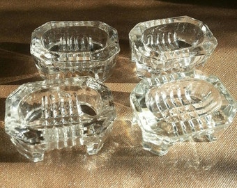 Vintage Pressed Glass Salt Cellars, Salt Dips ~Set of 4~