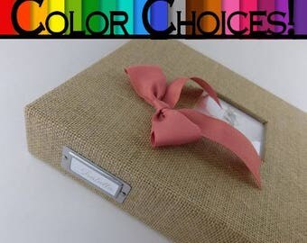 Burlap Baby Memory Book Girl baby book Pregnancy Journal Coral Ribbon MORE ribbon colors -Personalized Baby Shower Guest Scrapbook Gift Z