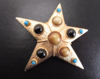 Vintage Signed Capri Star Brooch Faux Glass Stones 60s