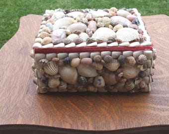 Shell Encrusted Box Large Vintage for Sea Beach Home Decor Jewelry Box