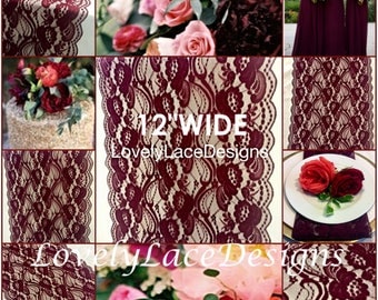 NEW Burgundy Weddings/ Burgundy Lace Table Runner/3ft-10ft long x 12" Wide/Wedding Decor/ Overlay/Tabletop Decor/Centerpiece/FREE runner
