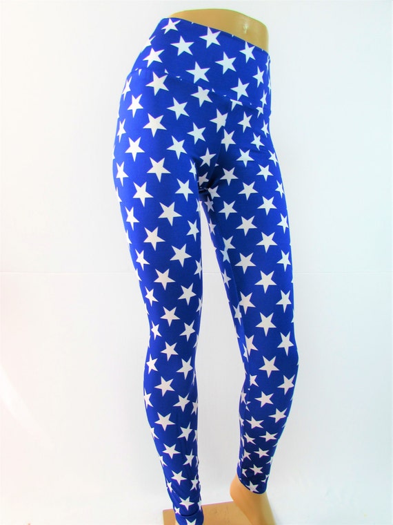 Star leggings Pants blue and white star print leggings