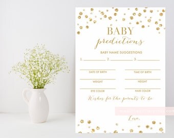 Baby predictions Printable, Gold glitter confetti baby shower downloadable file, gold baby shower game printable, DIY, INSTANT DOWNLOAD, 008
