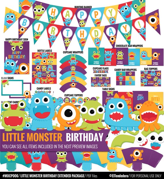 Little Monster Birthday Decorations Package. Printable Kids