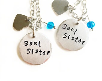 Soul Sister Necklace Set, 2 Best Friends, Love Necklace, Siblings Jewelry, Couples Necklace, Customized Pendant, Soulmate Necklace, BFF Set