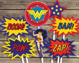 Wonder Woman Printables - Sign - Centerpiece photo prop - Super hero - Birthday Party - INSTANT Download PDF