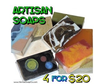 4 Soap Bars for 20 Dollars - Save Money when you buy 4 Artisan Soaps! (Companys Choice) - Vegan / Space / Bohemian / Lemon / Salt / Acne