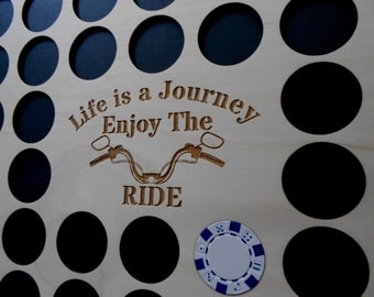Poker Chip Frame Display Insert Life Is a Journey handlebars Fits 36 Harley-Davidson or Casino chips 11 X 14 natural birch chip holder
