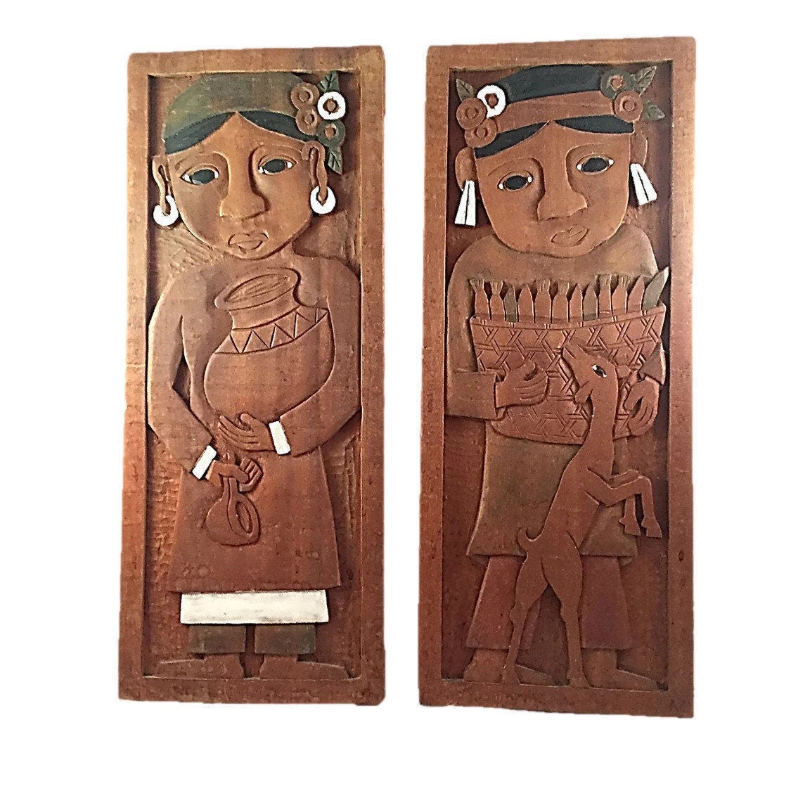 Vintage Hand Carved Wooden Folk Art Wall hanging Wood Art