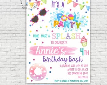 Pool Party Invitation - Swimming Pool Birthday Party - Pool Party - Swimming Birthday - Swimming Party - Instant download - EDITABLE at home