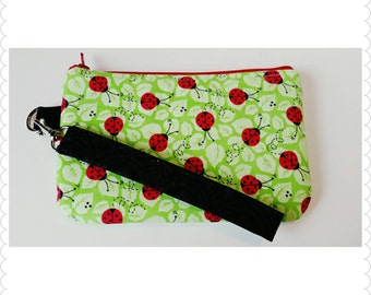 Ladybug wristlet, coin purse, zipper pouch or phone case