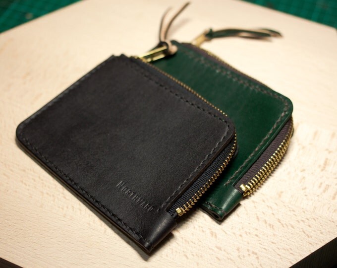 Hand-dyed Leather Mini Zip Wallet/Small leather wallet/Vegetable Tanned Leather Wallet/Zip wallet/Leather Card holder/Men's Leather Wallet