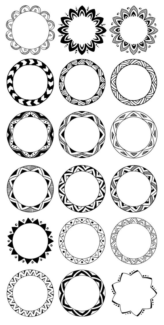 36 Hand Drawn Decorative Round Frames Circle Borders: Tribal