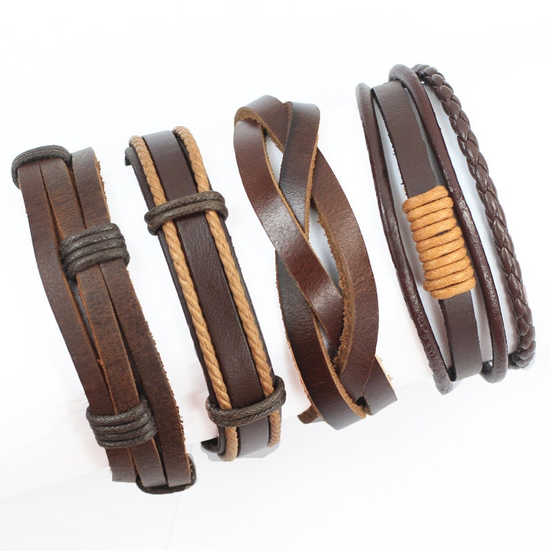 Man Bracelet Set of 4 Individual Leather Braclets Braid