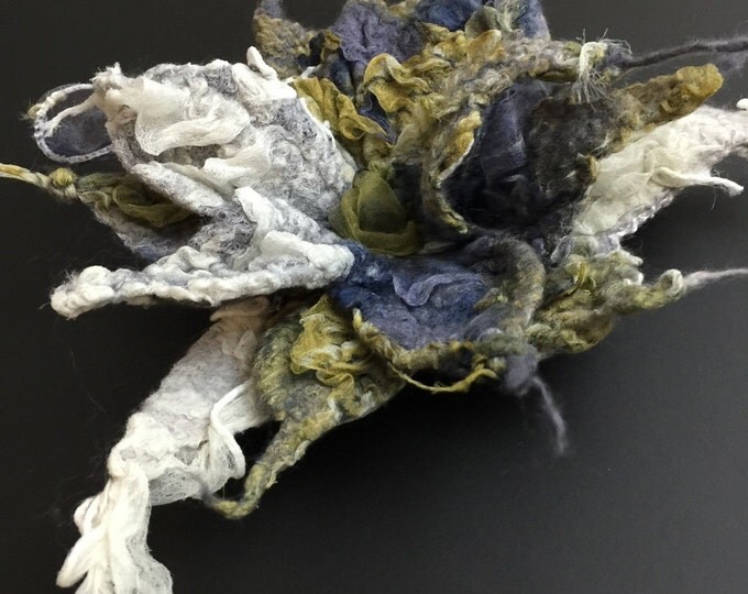 Wool Felted Silk Flower Brooch, Multirolor, Gift for her, Handmade Art Pin, Silk Flower, Wet Felting, Wool Felt Flower, Nunofelting