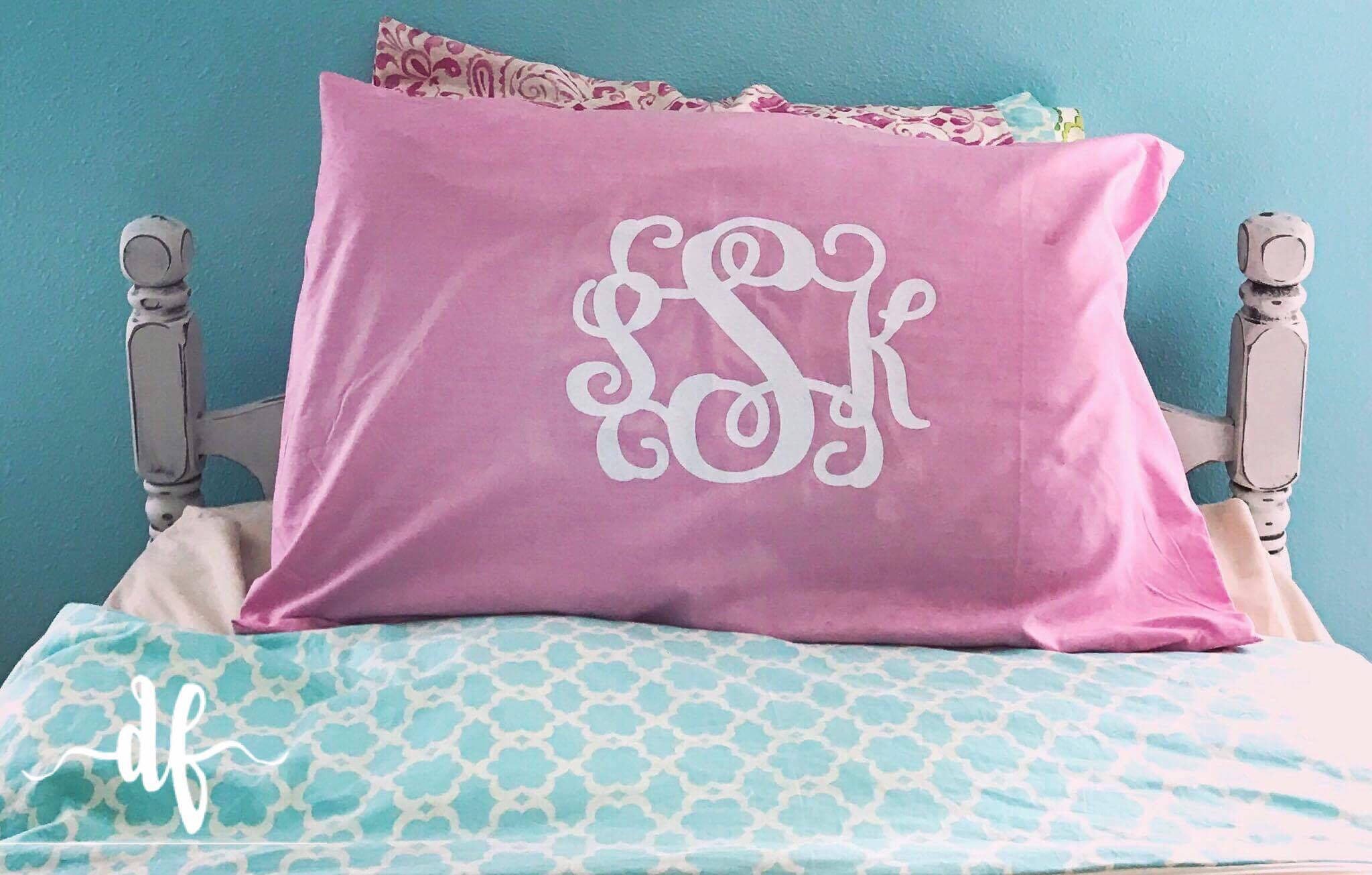 Monogrammed Pillow Cases Intials. Glitter Princess Bedroom