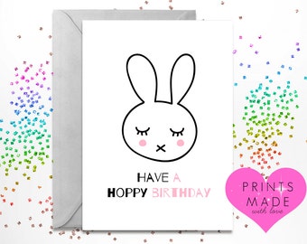 Greetings card / birthday card / A5 / Hoppy Birthday / bunny