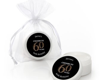 60th Birthday Lip Balm Party Favors - Adult 60th Birthday - Gold Party Supplies - 12 Count