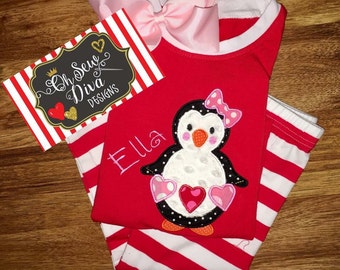 Girl's Penguin Valentines Shirt
