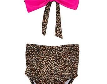 Girl's High Waist Animal Bow Bandeau Bikini