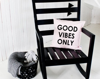 Handmade Decorative Printed Pillow Cover, Good Vibes Only, Cushion, Natural Linen, Perfect Gift, Throw Pillow, Inspirational Quote