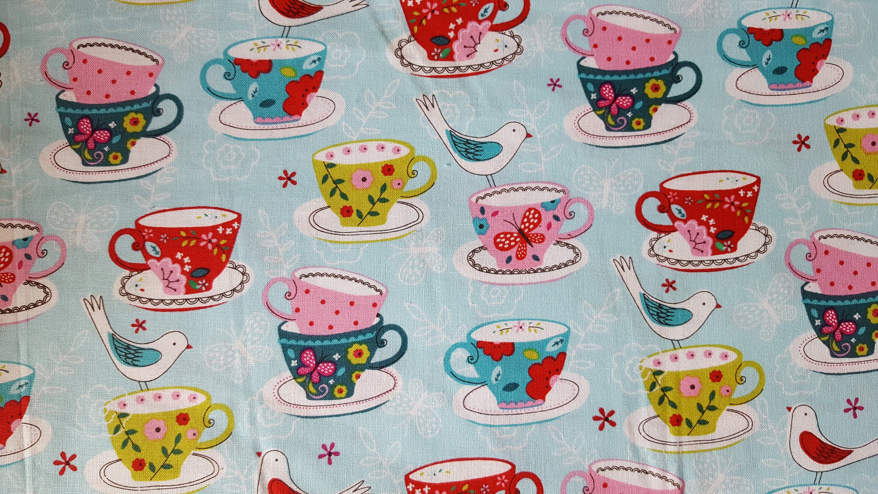 Birds & Tea Cups Cotton Fabric (1 yard 16 inches) from GGselections on ...