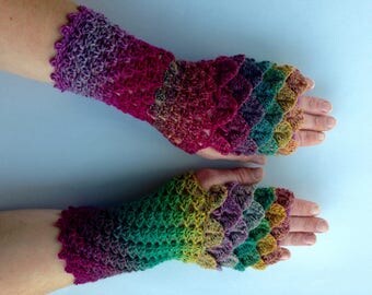 Dragon scale gloves, fingerless gloves, mermaid gloves, wristwarmers, armwarmers, dragon gloves, dragon armwarmers, long dragon gloves