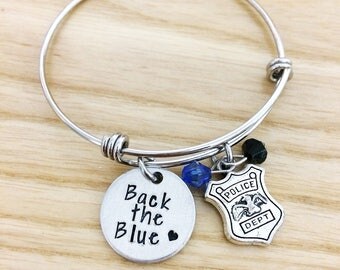 Back the blue bracelet, Hand stamped bracelet, Police Officer gifts, Police wife gift, LEO wife, Bracelet, Jewelry, Police Support Bracelet